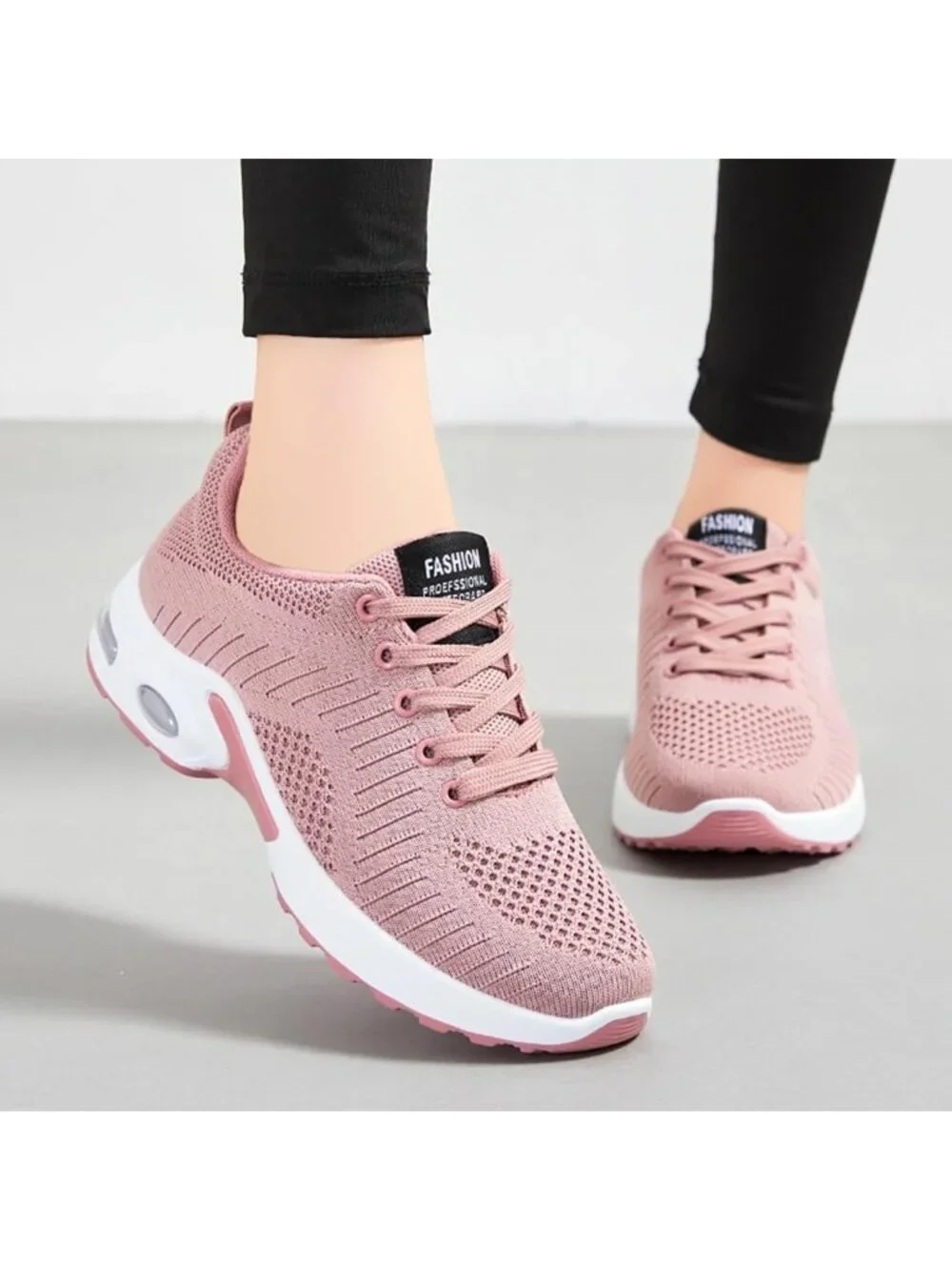 Women's Pink Pink Lightweight Air Cushion Mesh Breathable Casual Sneakers